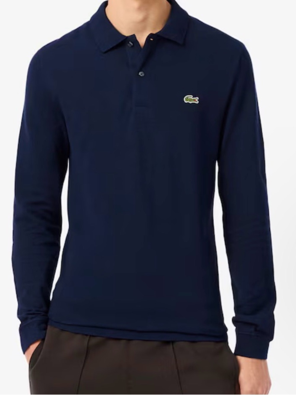 Lacoste Slim Fit Navy Polo with Green Crocodile Emblem